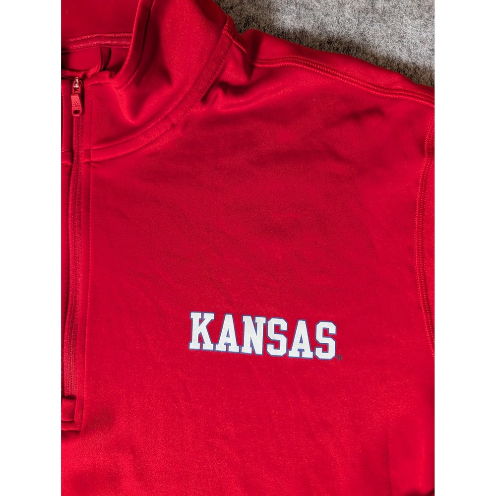 Adidas Mens Kansas Jayhawks Quarter Zip Pullover Red Performance Shirt XL - Picture 4 of 9